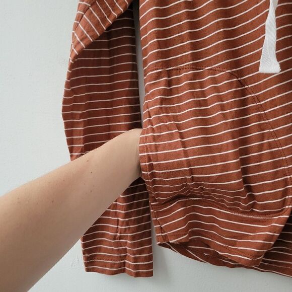 Kenneth Cole New York Orange White Striped Hoodie Top L - Picture 7 of 10